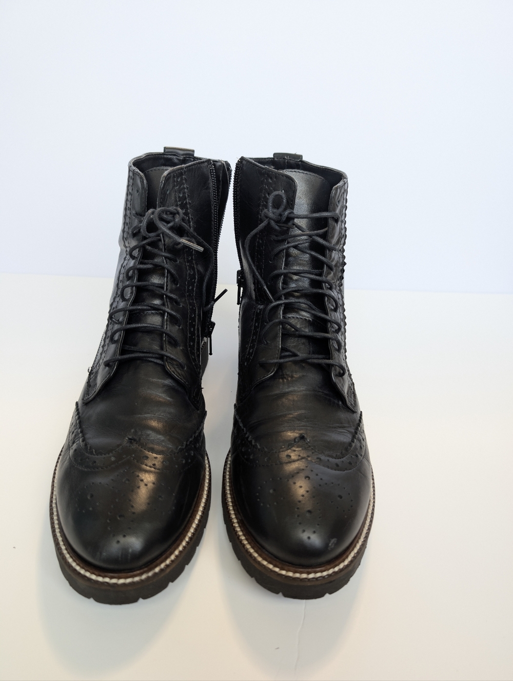 CARVELA Black Leather Brogue Lace-Up Ankle Boots